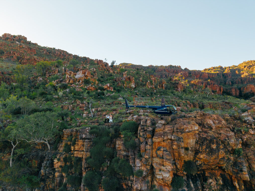 heli landed cliff side for bridal portraits with helispirit